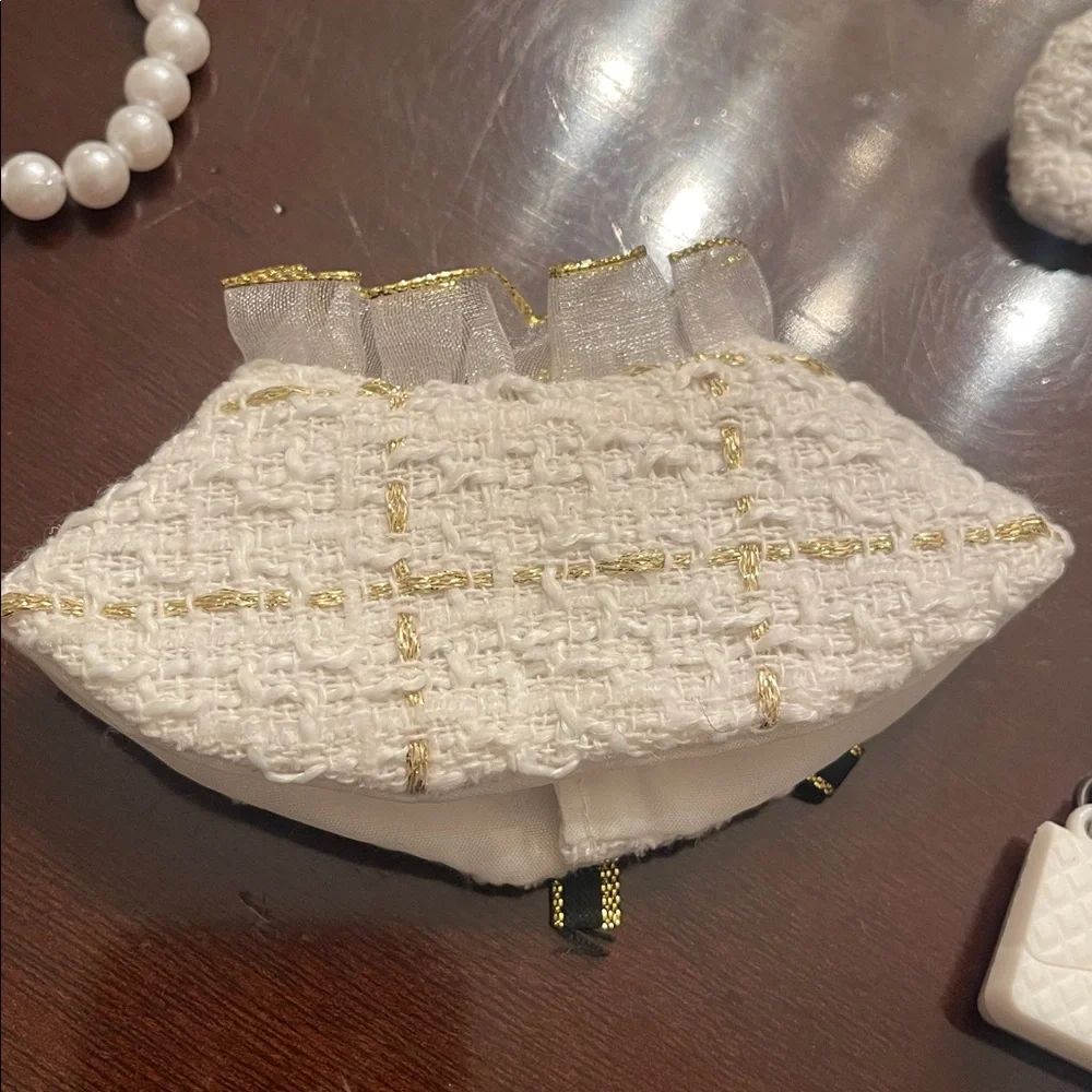 Labubu tweed, fancy cape, matching bow luxury purse, and necklace new - no doll
